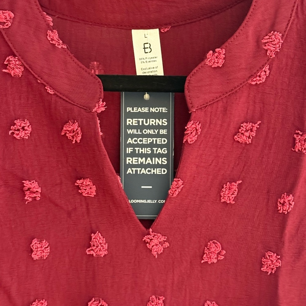 NWT Women's Ruffled Sleeve Top - Burgandy - Picture 4 of 4